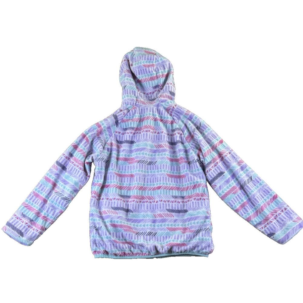 Eddie Bauer Girls Reversible Windbreaker/Fleece Hooded Jacket Size L Purple/Teal - Picture 3 of 14
